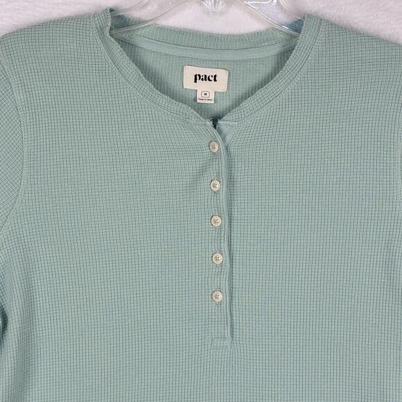 Pact Womens M Pastel Green Organic Cotton Waffle Knit Henley Thermal Top - Picture 2 of 8